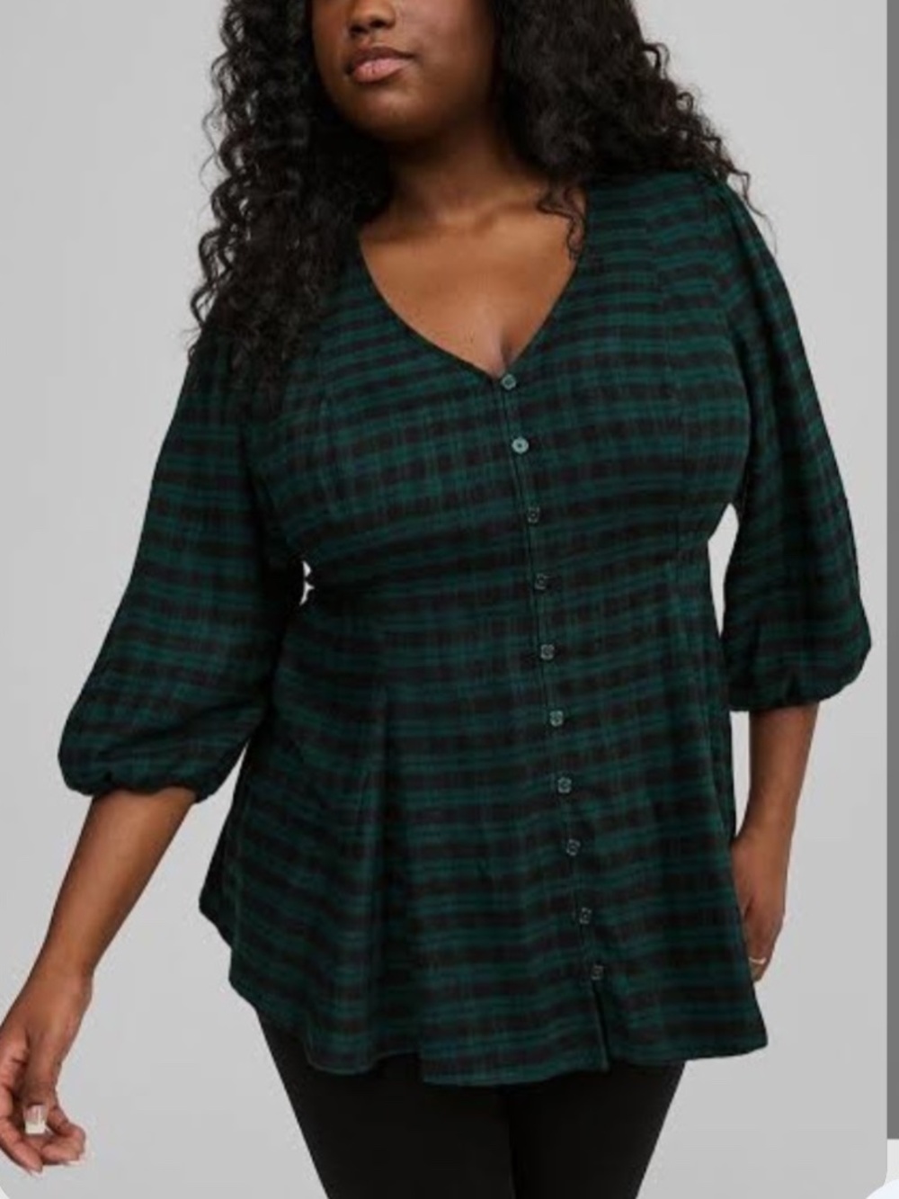 Torrid Softest Plaid Tunic Green Black Flannel Fit & Flare Button Front Size 4X
